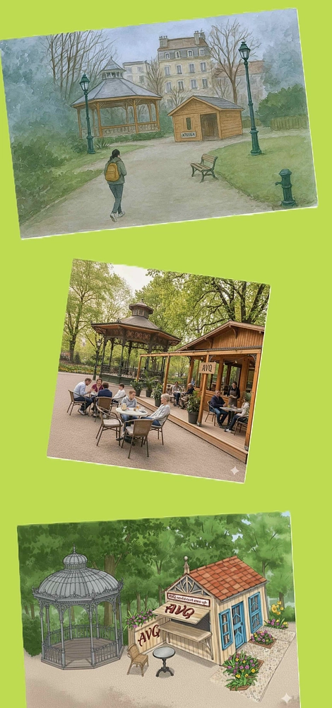 Image média: Création d’un espace de vie citoyen de l’Atelier de vie de Quartier servant également de local technique dédié au marché du Parc Sainte Marie